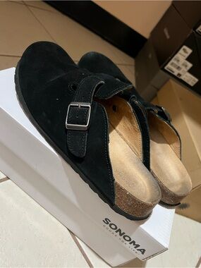Sonoma Black Suede Adjustable Clog Sandals